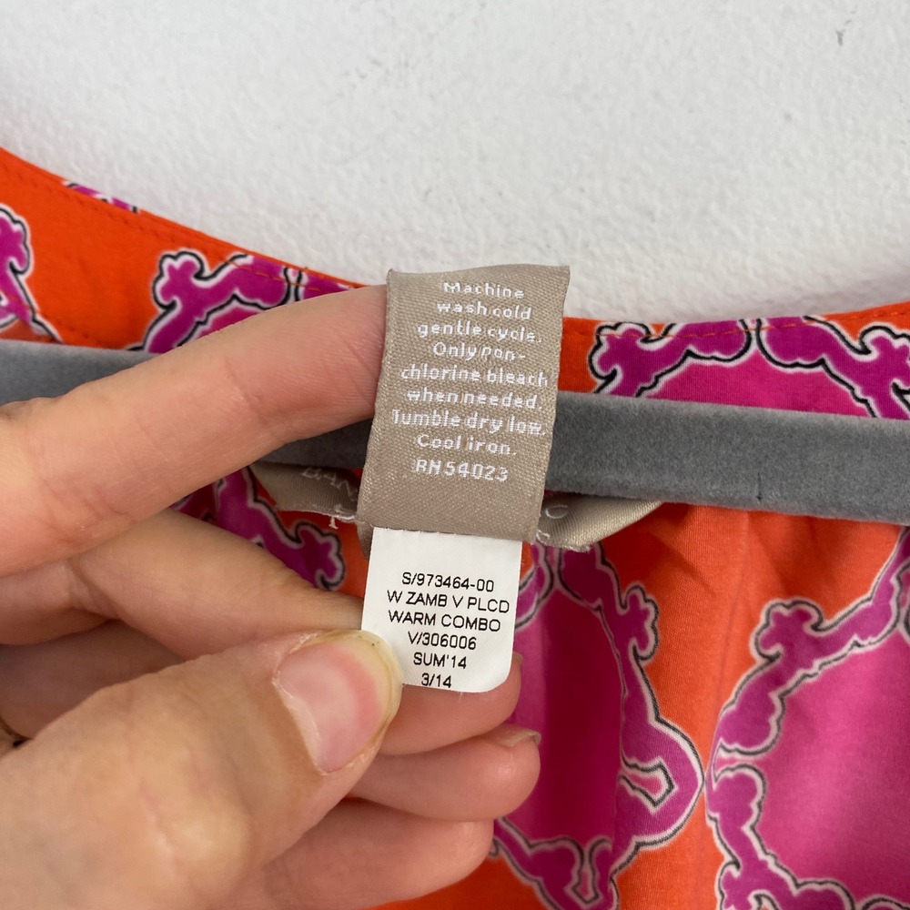 Banana Republic Orange Pink Geometric Maxi Dress Sleeveless V-Neck Size 10 - Picture 5 of 11